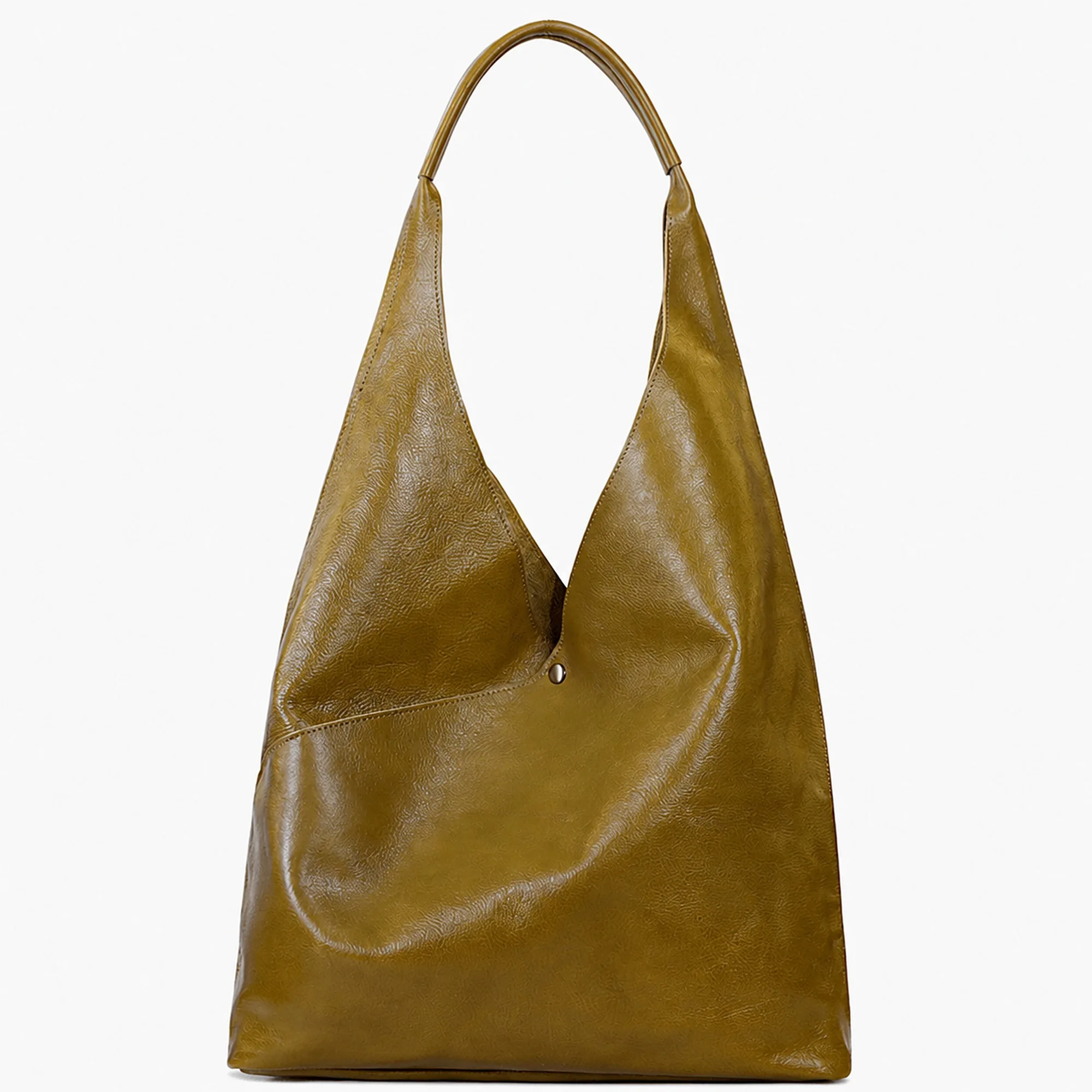 Supplier studio view of the olive green hobo showing the full drape of the body.
